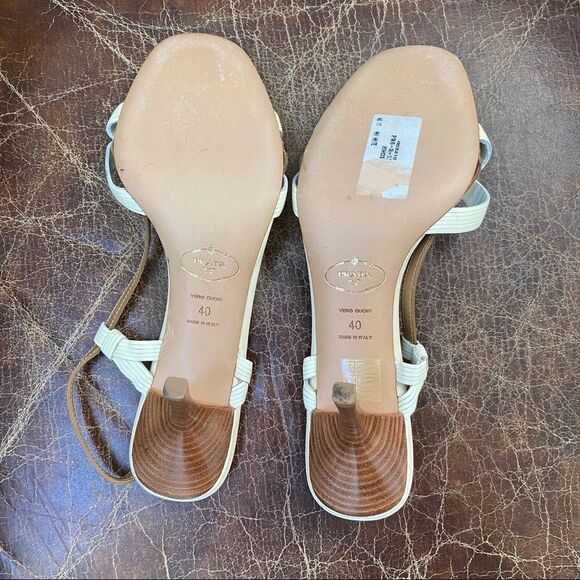 PRADA cream tan slingback sandals 10 - Picture 3 of 7